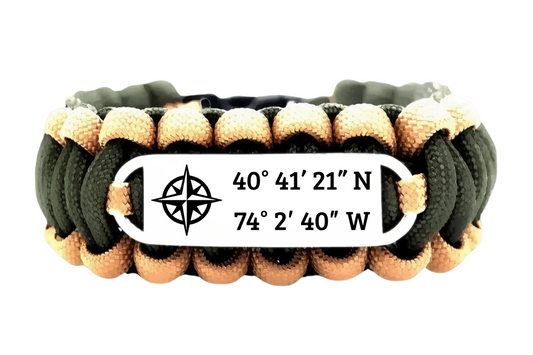 Personalized Coordinates 550 Paracord Bracelet with Engraved Stainless Steel ID Tag