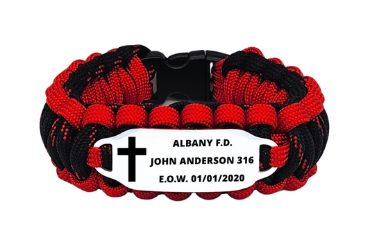 550 Paracord End of Watch Firefighter Memorial Bracelet with Engraved Stainless Steel ID Tag