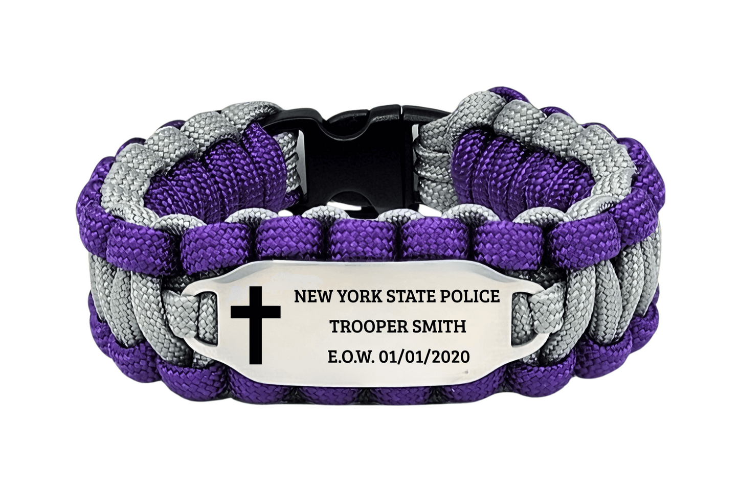 End of Watch Police Remembrance 550 Paracord Bracelet with Custom Engraved Stainless Steel ID Tag