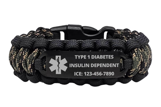 550 Paracord Bracelet with Custom Engraved Black Stainless Steel ID Tag