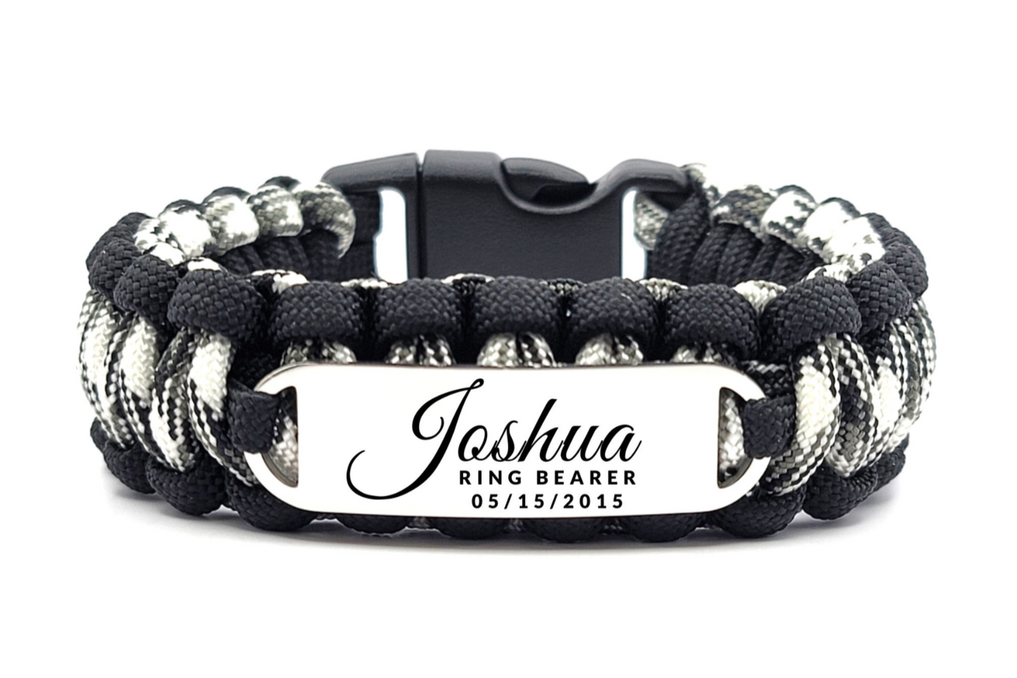 Ring Bearer 550 Paracord Bracelet with Custom Engraved Stainless Steel ID Tag