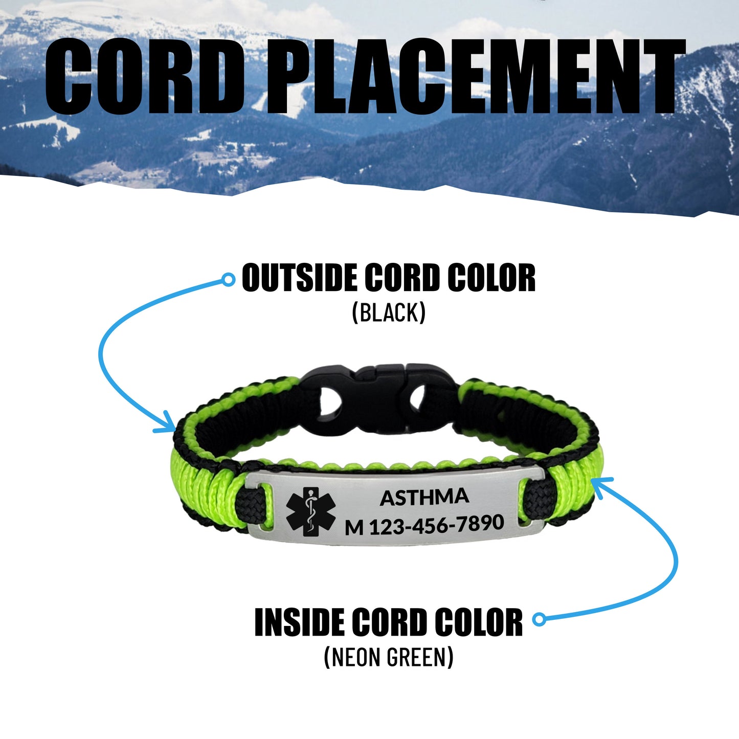 Micro Paracord Bracelet with Custom Engraved Stainless Steel ID Tag - Allergy