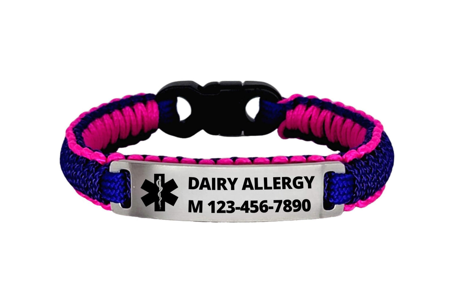 Micro Paracord Bracelet with Custom Engraved Stainless Steel ID Tag - Allergy