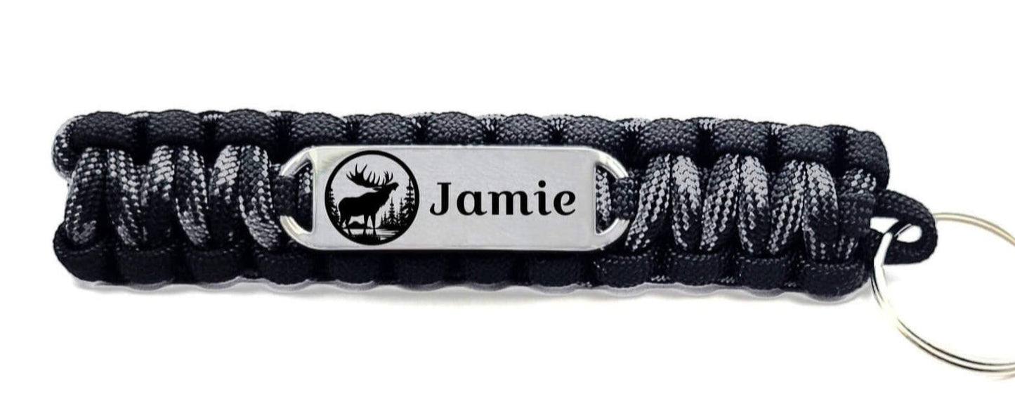 550 Paracord Key Chain with Custom Engraved Stainless Steel ID Tag - Small Rectangle