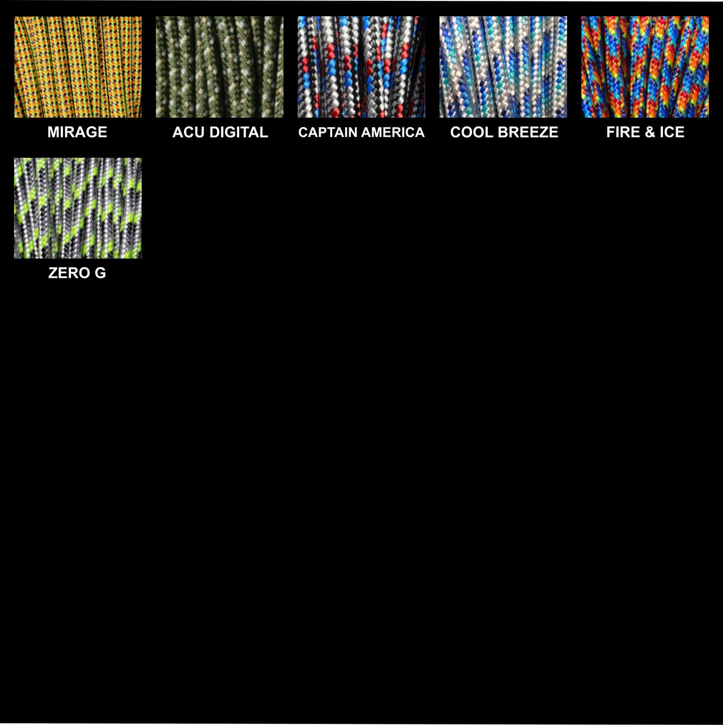 Image displaying additional cord colors and the placement for the inside cord color and the outside cord color for an Arctic Summit 275 paracord bracelet.