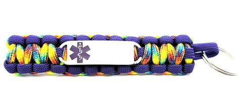 Medical ID 550 Paracord Key Chain with Engraved Stainless Steel ID Tag - Purple Small Rectangle