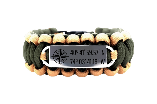 Personalized Coordinates 550 Paracord Bracelet with Engraved Stainless Steel ID Tag