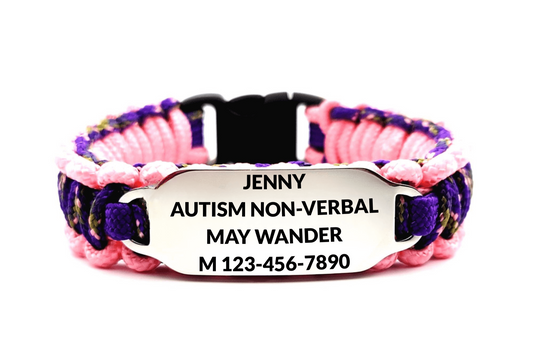 Emergency Contact 275 Paracord Bracelet with Engraved Stainless Steel ID Tag for Kids & Adults
