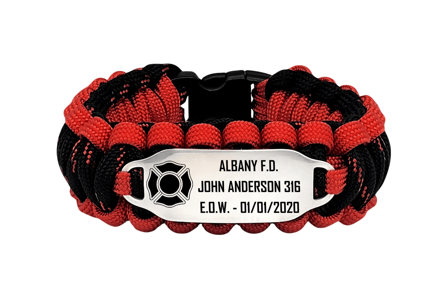 550 Paracord End of Watch Firefighter Memorial Bracelet with Engraved Stainless Steel ID Tag