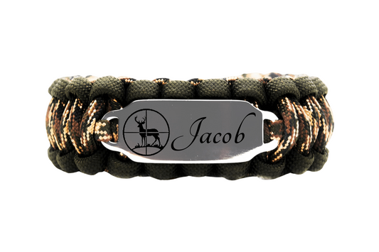 Camo Personalized Name 550 Paracord Bracelet for Men with Custom Engraved Stainless Steel ID Tag