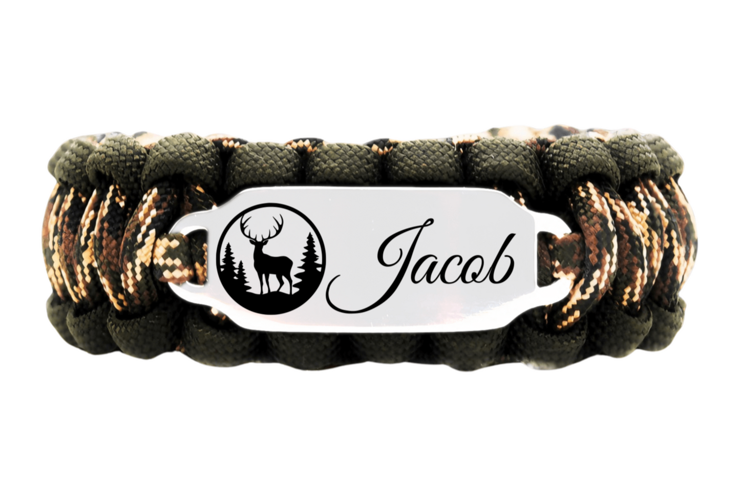 Camo Personalized Name 550 Paracord Bracelet for Men with Custom Engraved Stainless Steel ID Tag