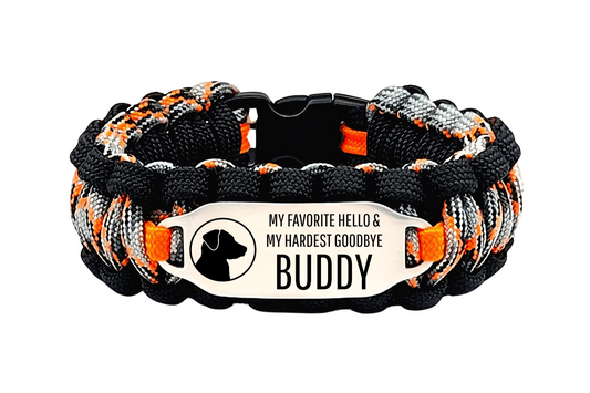 Custom Engraved Pet Memorial 550 Paracord Bracelet with Stainless Steel ID Tag