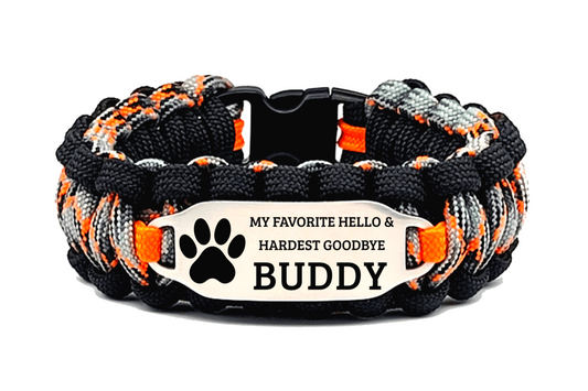 Custom Engraved Pet Memorial 550 Paracord Bracelet with Stainless Steel ID Tag