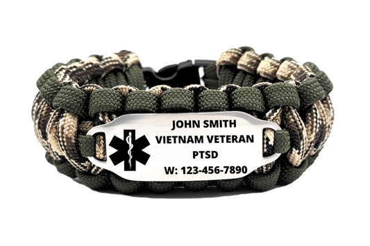 Camo Medical Alert Bracelet for Men - 550 Paracord Bracelet with Custom Engraved Stainless Steel ID Tag