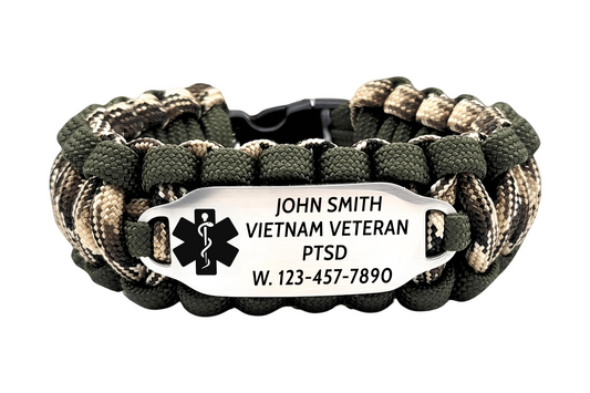 Camo Medical Alert Bracelet for Men - 550 Paracord Bracelet with Custom Engraved Stainless Steel ID Tag