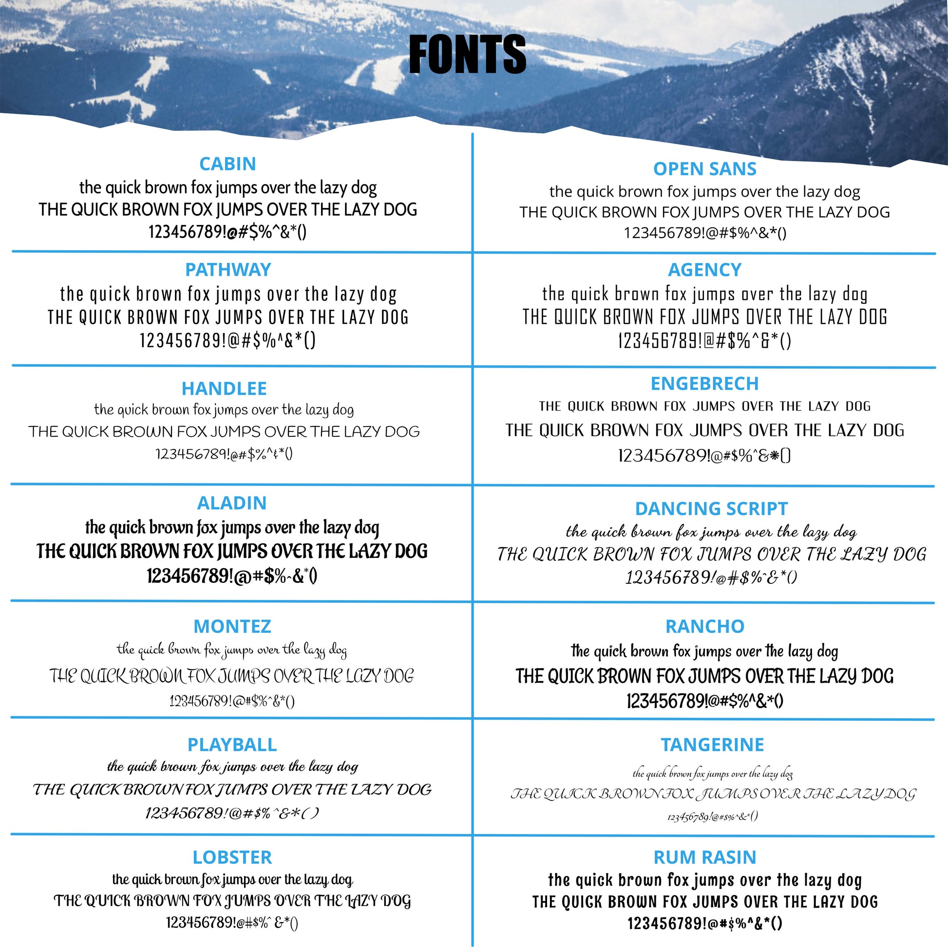 Chart displaying available font selections for Arctic Summit bracelets, each labeled with their respective font names.