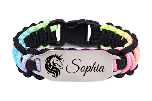 Personalized 275 Paracord Bracelet with Custom Engraved Name on Stainless Steel ID Tag – Great for Kids or Adults