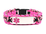 275 Paracord Bracelet with Engraved Stainless Steel Medical Alert ID Tag - Pink Small Rectangle