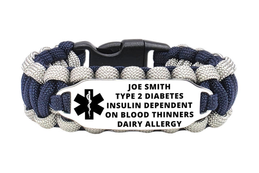 Emergency Contact 550 Paracord Bracelet with Large Engraved Stainless Steel ID Tag