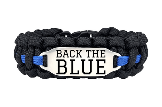 Law Enforcement Back the Blue 550 Paracord Bracelet with Engraved Stainless Steel ID Tag
