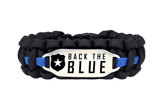 Law Enforcement Back the Blue 550 Paracord Bracelet with Engraved Stainless Steel ID Tag