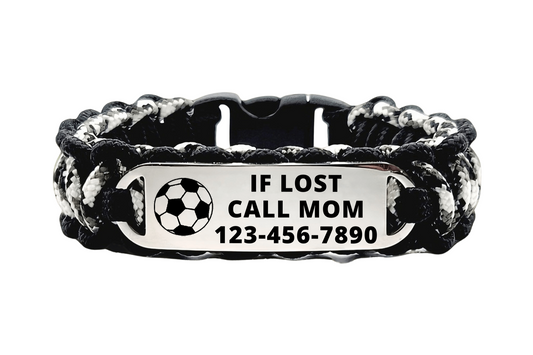 Lost Child Safety 275 Paracord Bracelet - Medical and Contact Info Engraved - Great for Vacations