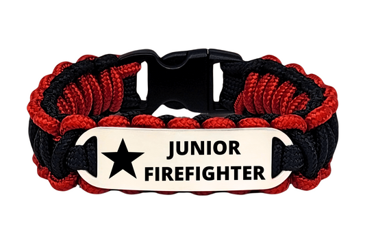 Junior Firefighter 275 Paracord Bracelet with Engraved Stainless Steel ID Tag
