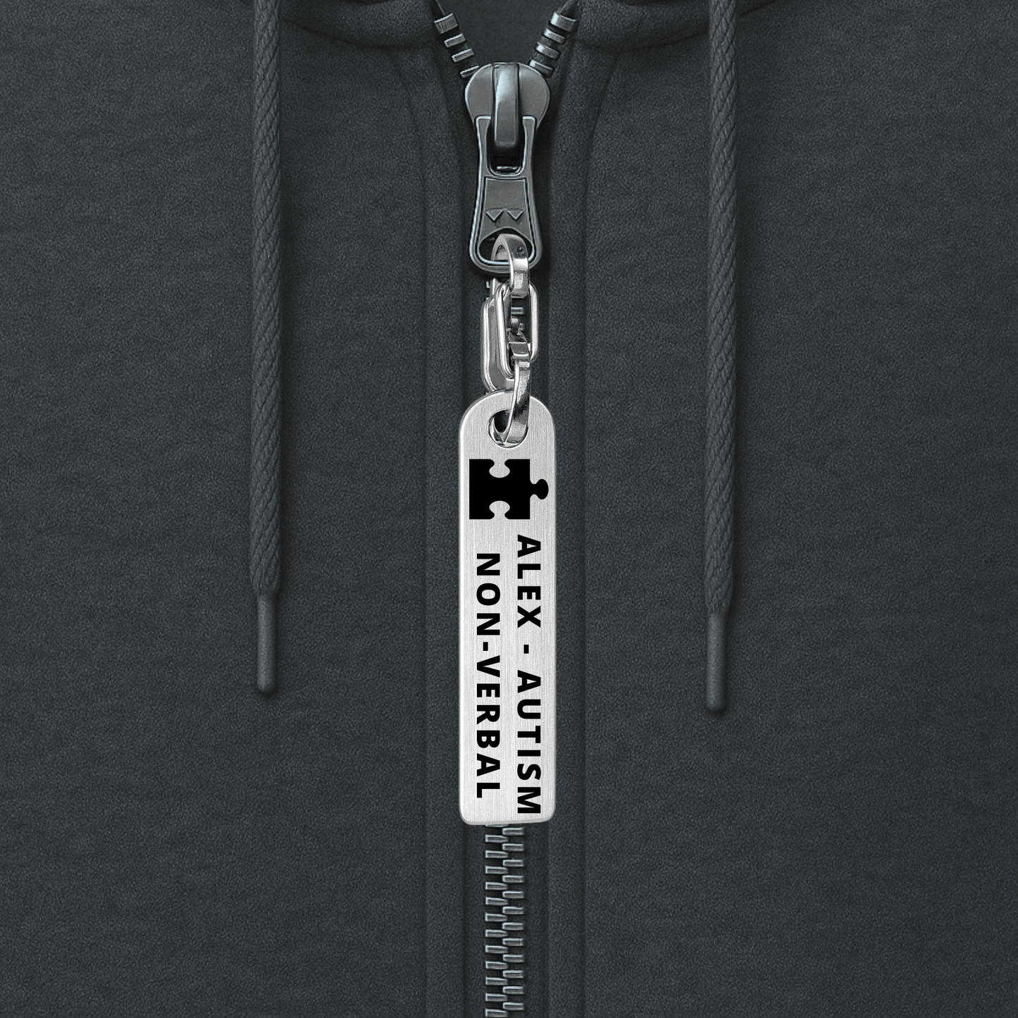 Custom Engraved Stainless Steel Zipper Pull – Medical Alert & Autism ID Tag