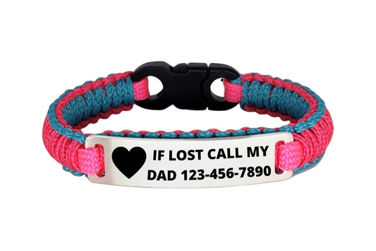 Micro Paracord Bracelet with Custom Engraved Stainless Steel ID Tag - Lost Child