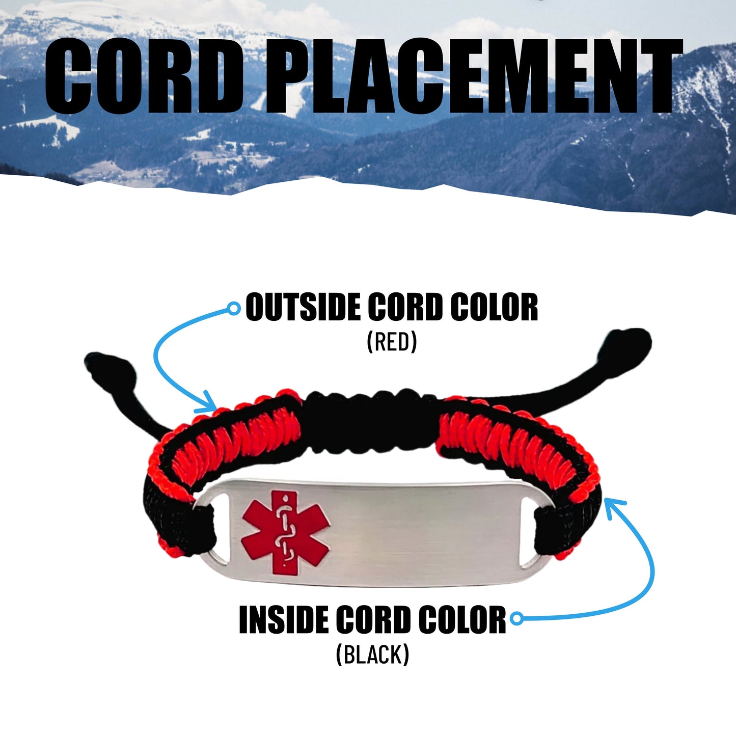 Cord placement diagram explaining the outside cord color and inside cord color.