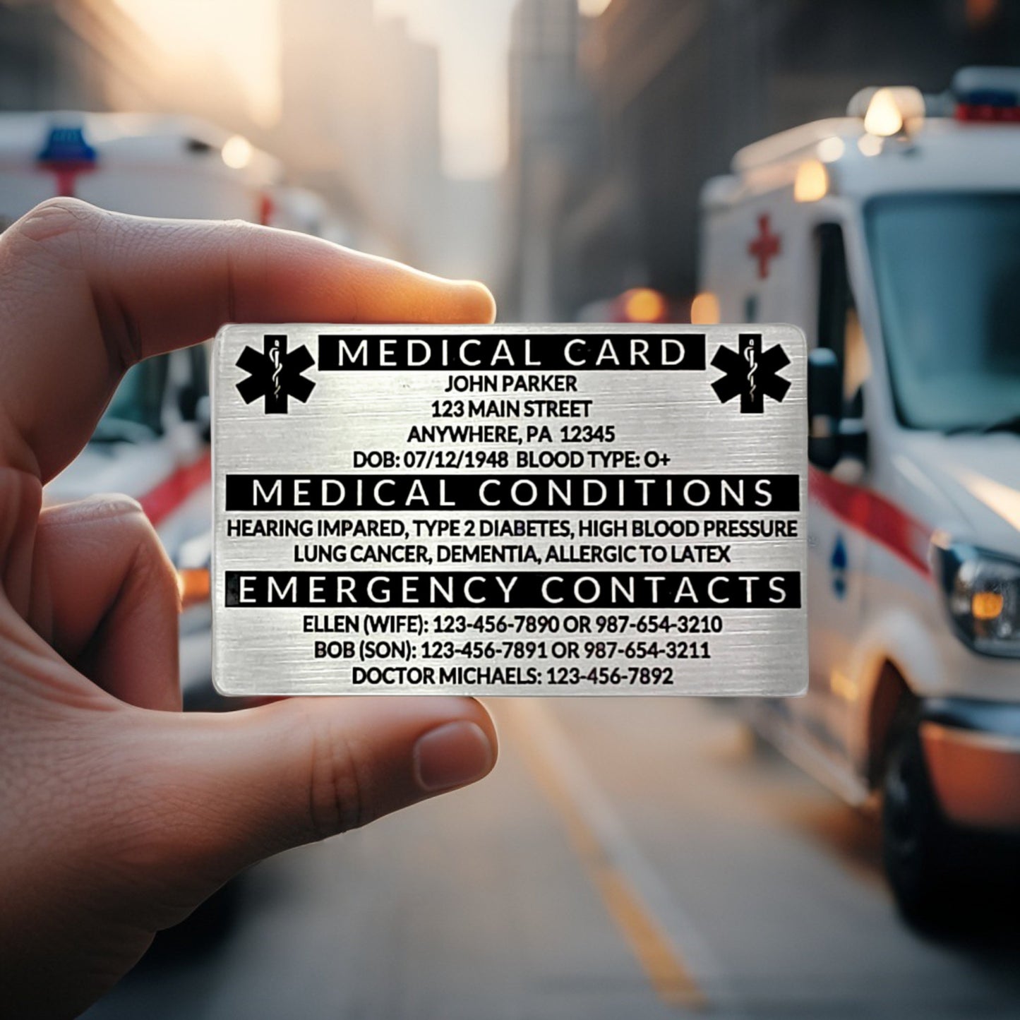 Engraved Stainless Steel Wallet Medical Card