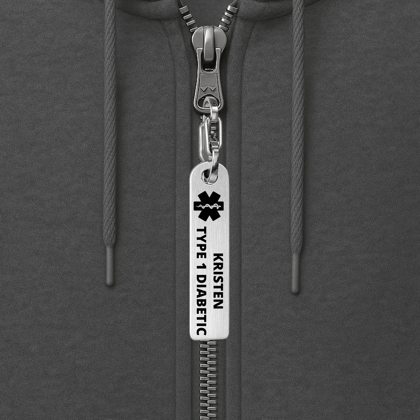 Custom Engraved Stainless Steel Zipper Pull – Medical Alert & Autism ID Tag