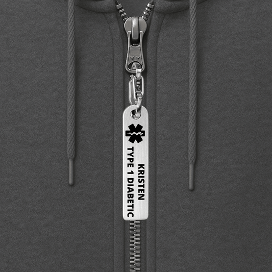Custom Engraved Stainless Steel Zipper Pull – Medical Alert & Autism ID Tag