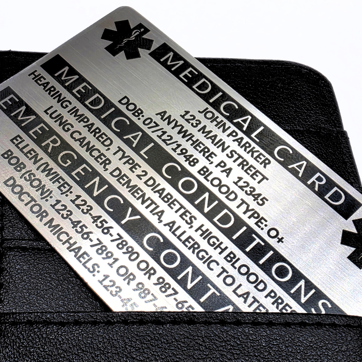 Engraved Stainless Steel Wallet Medical Card