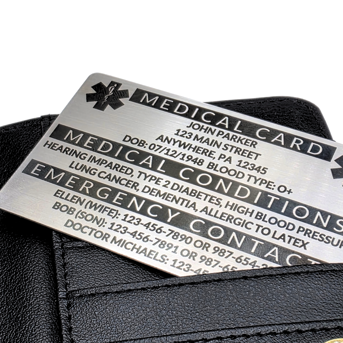 Engraved Stainless Steel Wallet Medical Card