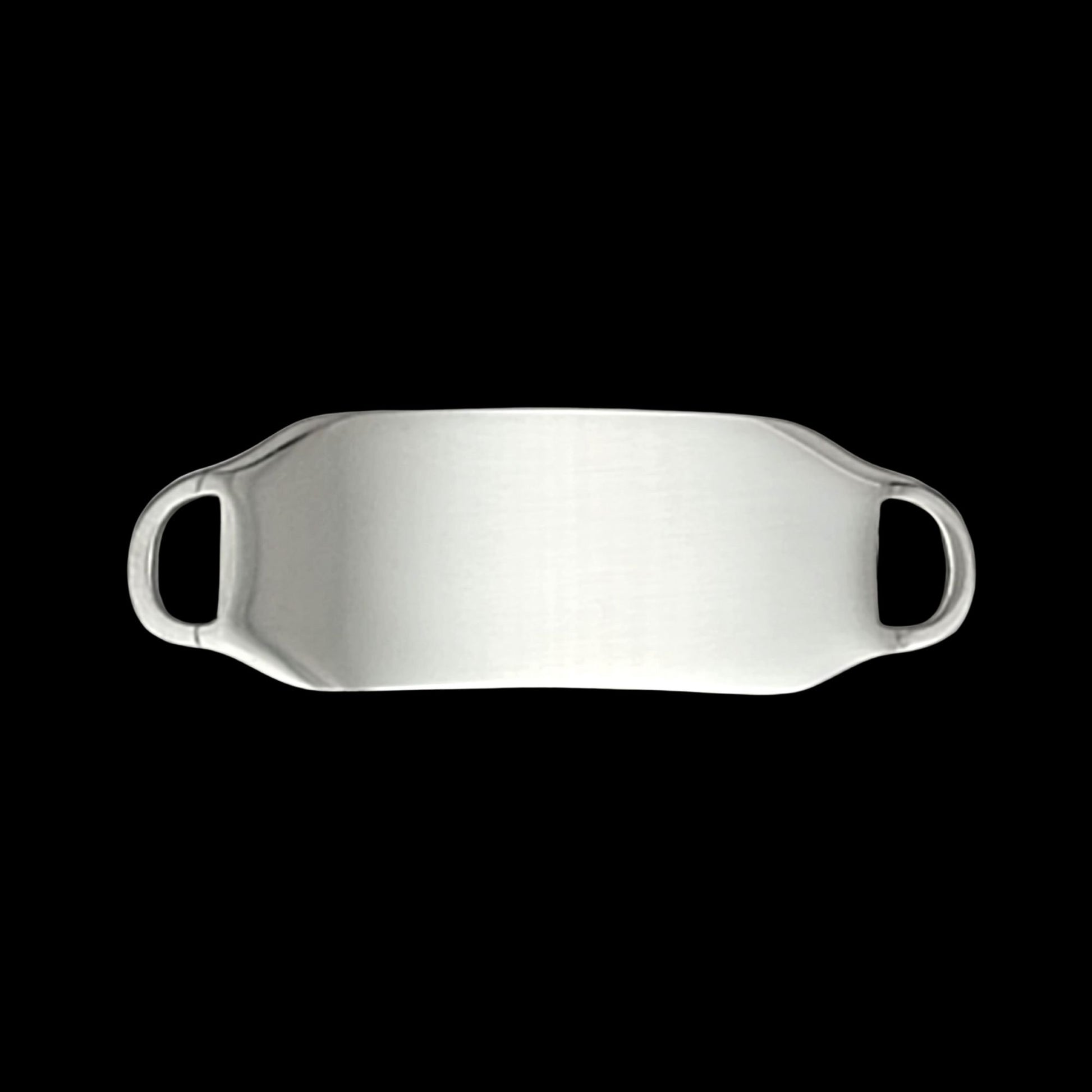 A sleek stainless steel blank ID tag that can be custom engraved with text and symbols.