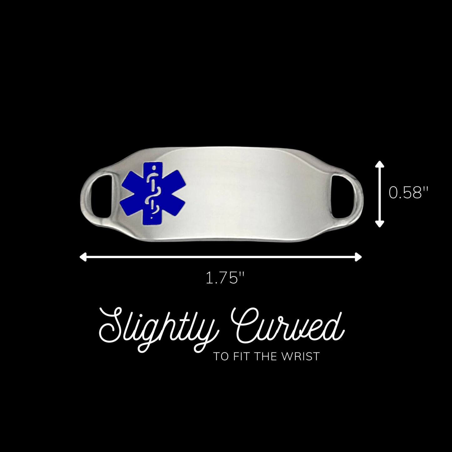 Engraved Stainless Steel Medium Rectangle Medical Bracelet ID Tag - Blue