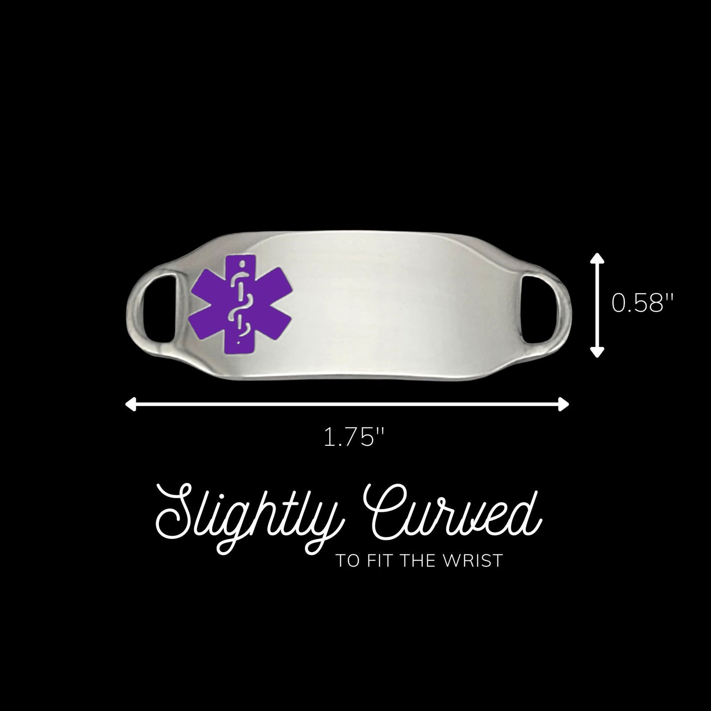 Engraved Stainless Steel Medium Rectangle Medical Bracelet ID Tag - Purple
