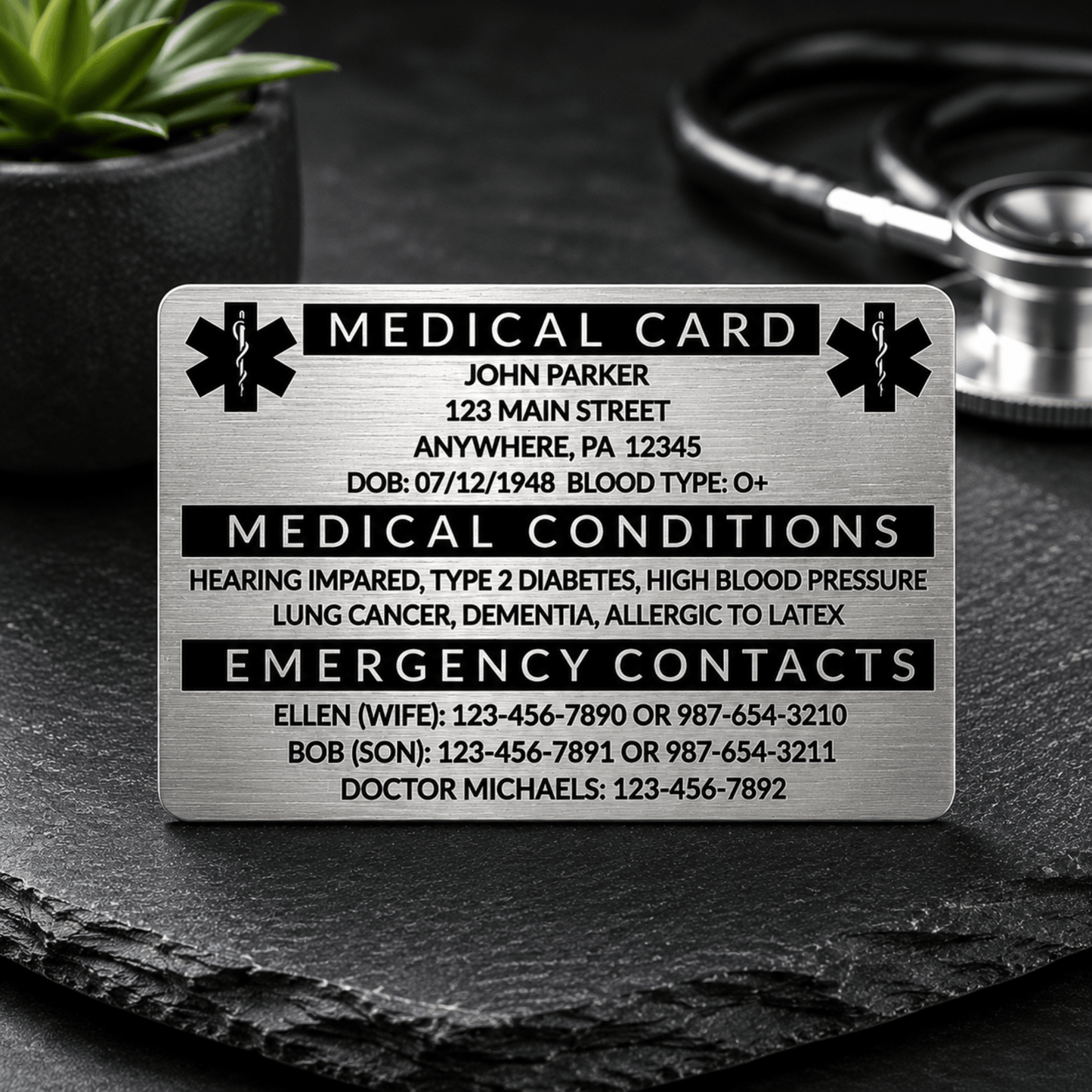 Engraved Stainless Steel Wallet Medical Card