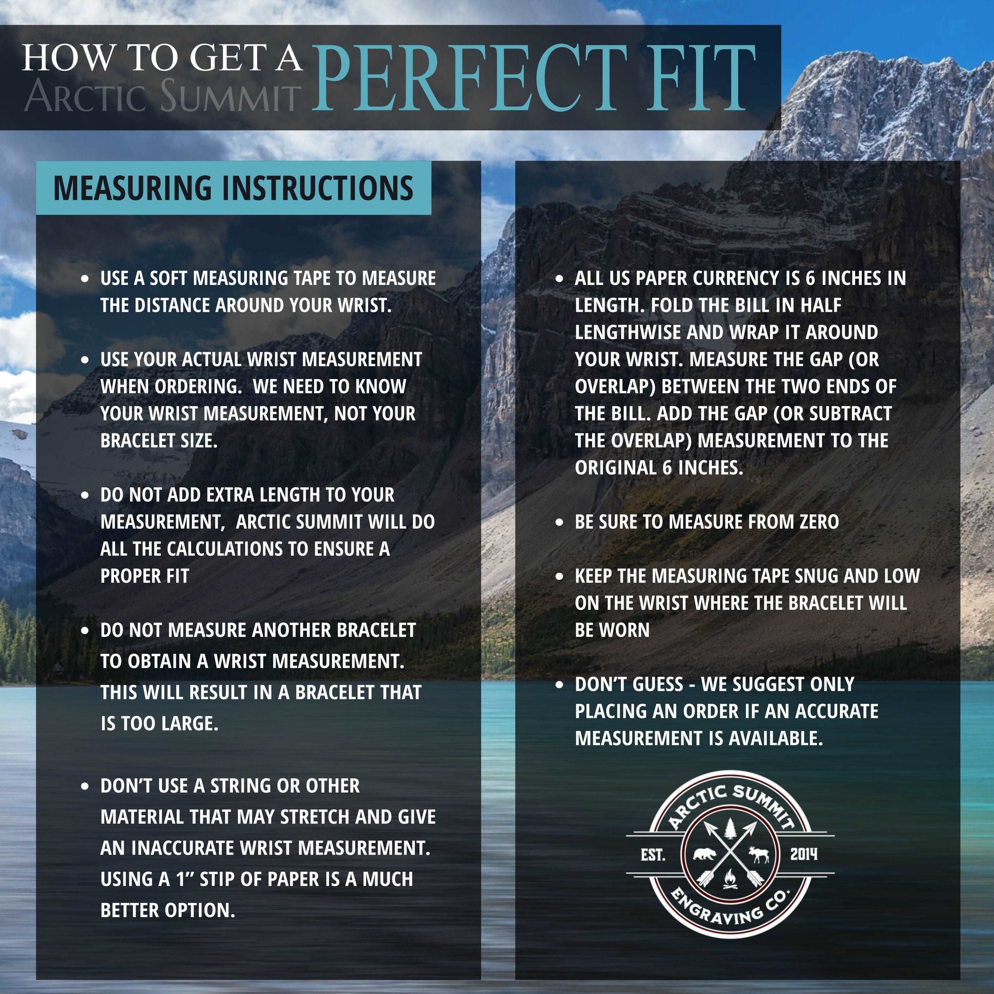 How to Get a Perfect Fit guide for Arctic Summit paracord bracelets, with tips on how to accurately measure your wrist for a perfect fitting bracelet.