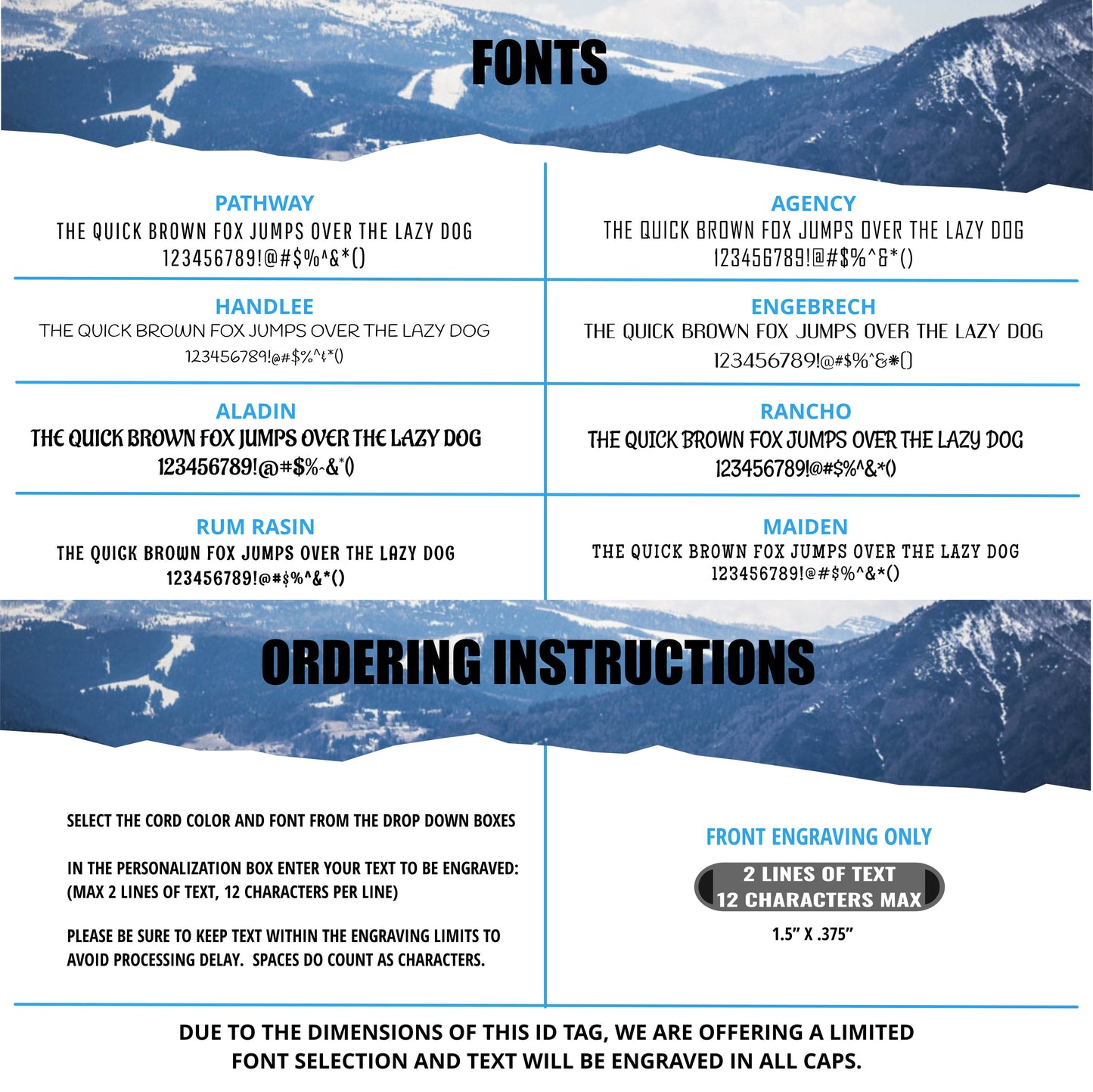Font Selection Chart & Ordering Instructions