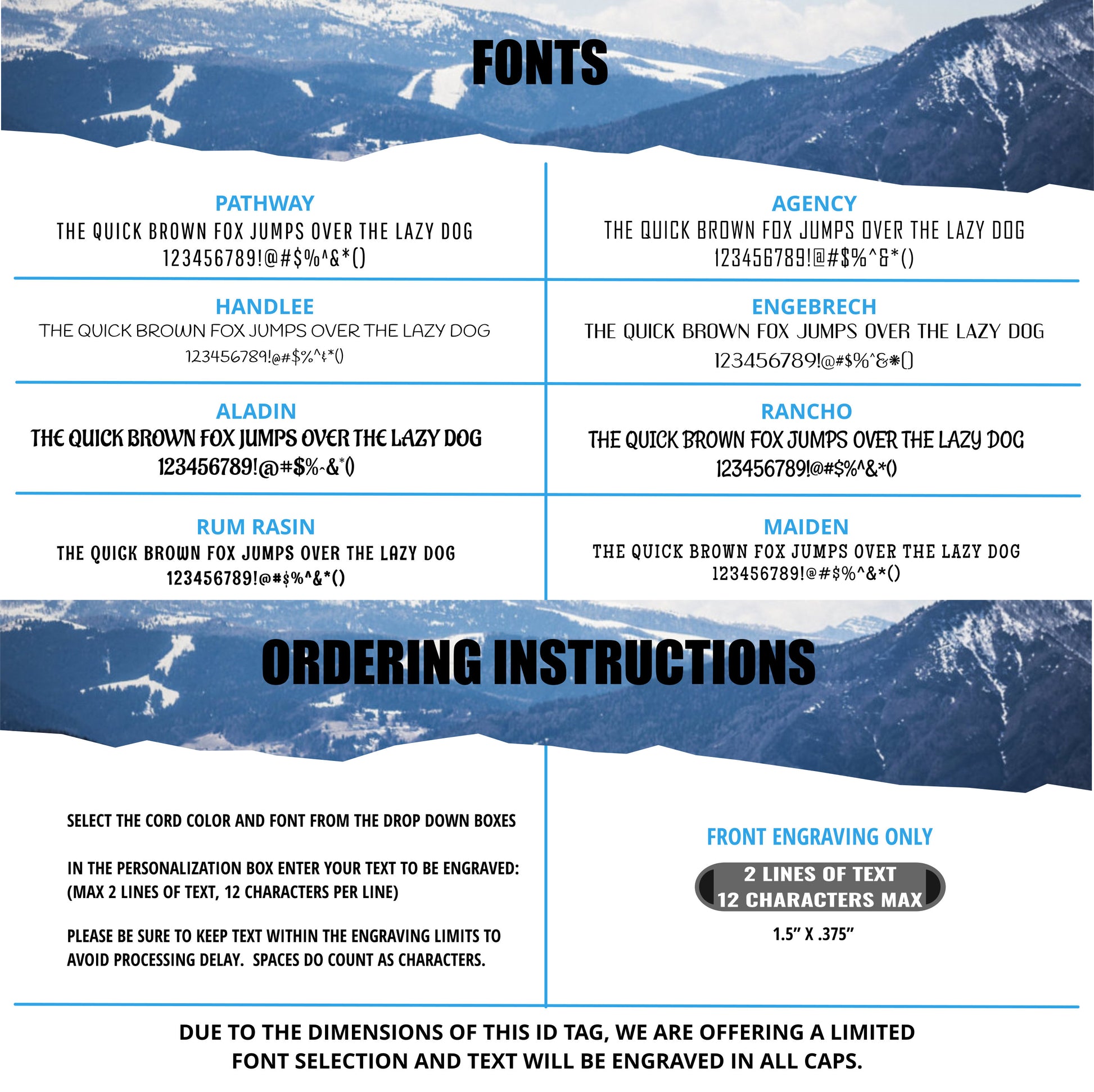 Font Selection Chart & Ordering Instructions