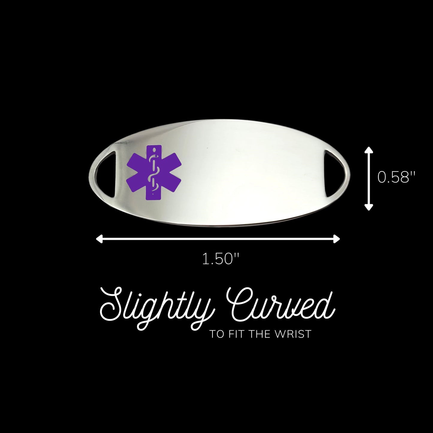 Engraved Stainless Steel Oval Medical Bracelet ID Tag - Purple