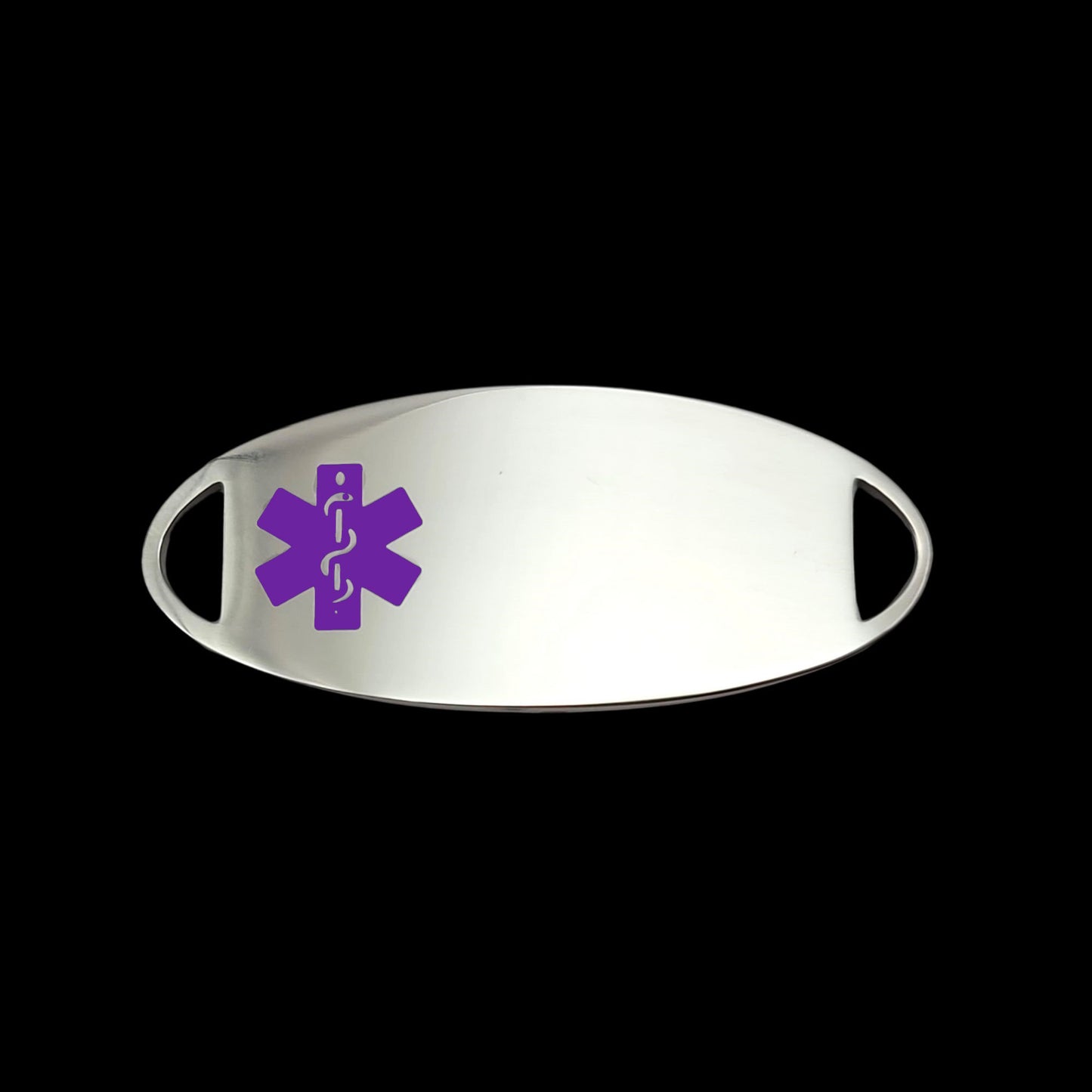 Engraved Stainless Steel Oval Medical Bracelet ID Tag - Purple