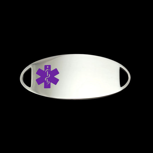 Engraved Stainless Steel Oval Medical Bracelet ID Tag - Purple