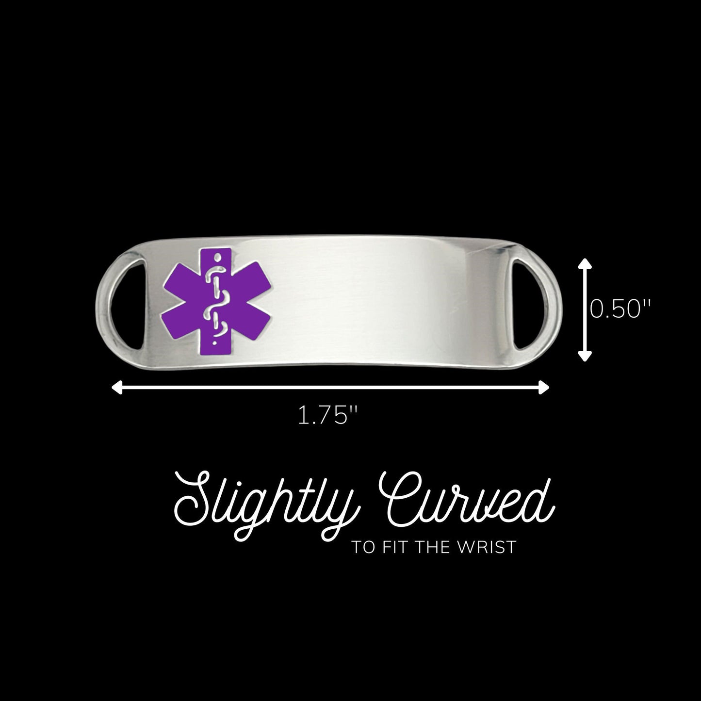Engraved Stainless Steel Small Rectangle Medical Bracelet ID Tag - Purple
