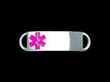 Engraved Stainless Steel Small Rectangle Medical Bracelet ID Tag - Pink