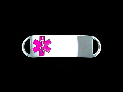 Engraved Stainless Steel Small Rectangle Medical Bracelet ID Tag - Pink