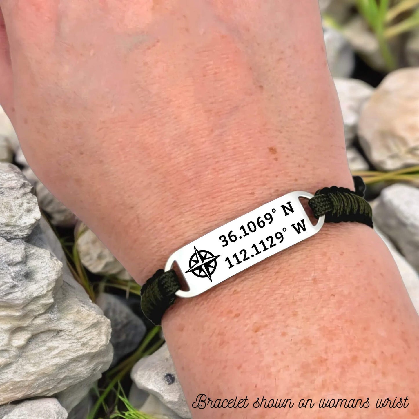 Micro Paracord Bracelet with Engraved Stainless Steel ID Tag - Coordinates