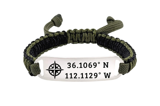 Micro Paracord Bracelet with Engraved Stainless Steel ID Tag - Coordinates